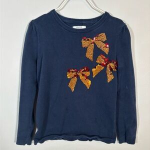 Crown & Ivy Kids Navy Sequin Bow Sweater Girls Size 5 Long Sleeve Cotton